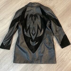 BOUTIQUE OF LEATHERS Vintage Black Aztec Design Genuine Leather Jacket.